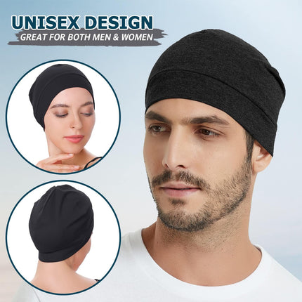 100% Cotton Beanie Hat, 2-Pack Unisex Skull Cap Helmet Liner for Running Cycling Skiing Sleeping Chemo Headwear