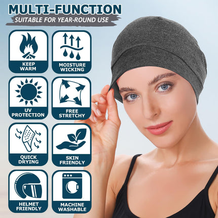 100% Cotton Beanie Hat, 2-Pack Unisex Skull Cap Helmet Liner for Running Cycling Skiing Sleeping Chemo Headwear