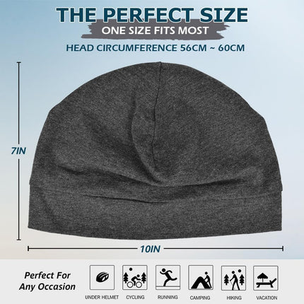 100% Cotton Beanie Hat, 2-Pack Unisex Skull Cap Helmet Liner for Running Cycling Skiing Sleeping Chemo Headwear