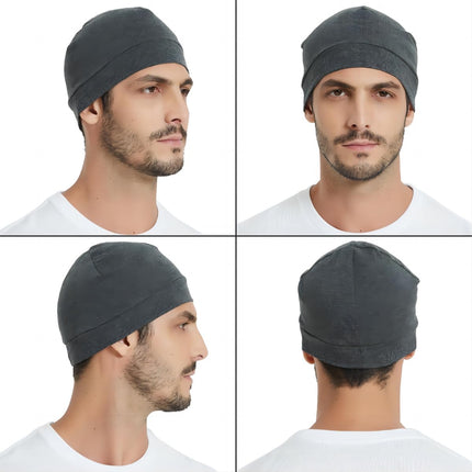 100% Cotton Beanie Hat, 2-Pack Unisex Skull Cap Helmet Liner for Running Cycling Skiing Sleeping Chemo Headwear