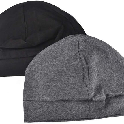 100% Cotton Beanie Hat, 2-Pack Unisex Skull Cap Helmet Liner for Running Cycling Skiing Sleeping Chemo Headwear