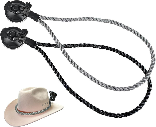 Cowboy Hat Holder for Trucks & Cars – 2-Pack Suction Cup Hat Rack, Universal Hat Mount for Windshield/Dash, Durable Lariat Rope Design (No Tools Needed)