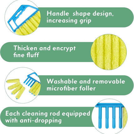 3 Pieces Blind Cleaner Duster Tool 7 Finger Dusting Cleaner for Window Venetian Washable Mini Brush Hand Held Tool for Air Conditioner Dust Dirt (3 Colors)