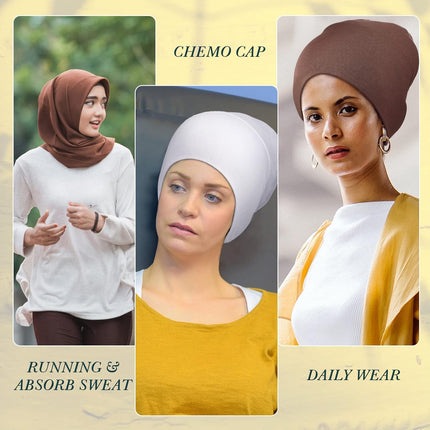 4 Pieces Women Under Scarf Hat Hijab Cap Islamic Muslim Under Scarf Turban Beanie Cap