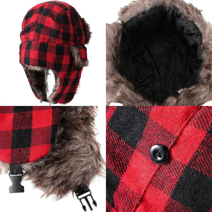 2 Pcs Buffalo Plaid Trapper Hats for Men Lumberjack Hat Ear Flap, Winter Xmas Warm Ushanka Cap Unisexs (Conventional Color)