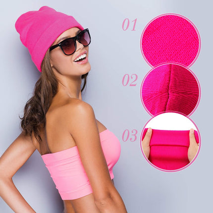 6 Pieces Neon Beanie Hat Acrylic Watch Winter Hat Plain Knit Long Skullcap Fisherman Beanie Unisex, Medium
