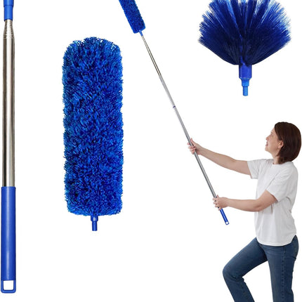 Cobweb Dusters with Extension Pole 100-inch, Spider Web Brush & Ceiling Cleaning Kit, Washable Cleaning Duster Kit with 2 Duster Heads, Cobweb Duster, Corner Brush for Ceiling Fan, Furniture, Home