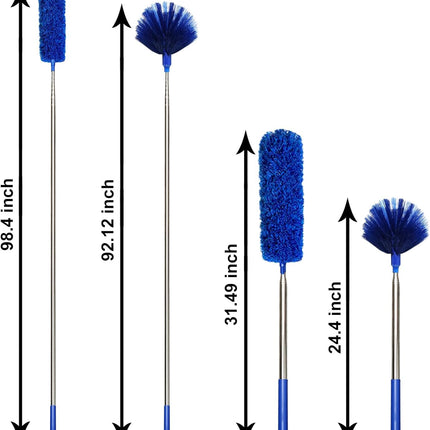 Cobweb Dusters with Extension Pole 100-inch, Spider Web Brush & Ceiling Cleaning Kit, Washable Cleaning Duster Kit with 2 Duster Heads, Cobweb Duster, Corner Brush for Ceiling Fan, Furniture, Home
