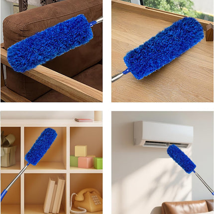 Cobweb Dusters with Extension Pole 100-inch, Spider Web Brush & Ceiling Cleaning Kit, Washable Cleaning Duster Kit with 2 Duster Heads, Cobweb Duster, Corner Brush for Ceiling Fan, Furniture, Home