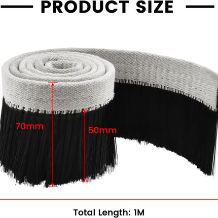 CNC Vacuum Brush, 1m x 70mm Nylon Dust Shoe Brush, Vacuum Cleaner Engraving Machine Dust Cover for CNC Router, Spindle Motor Milling Machine (Black)