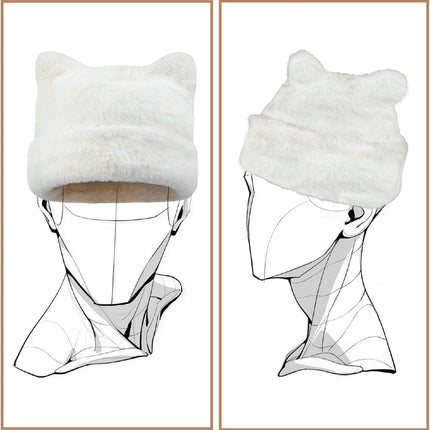 Womens Winter Beanie Hat Cute Cat/Bear Ear Hat for Women, Large Size Warm Plush Hat, Ears with Support - DIY Shapes