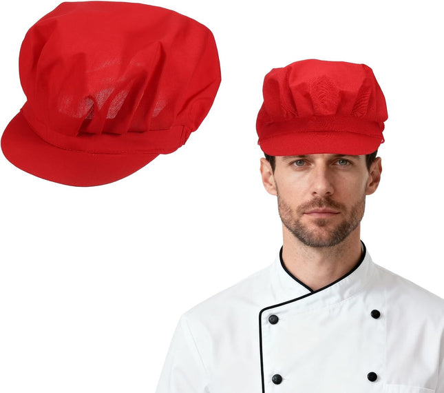 Chef Hat, Adjustable Elastic Band Cotton Baker Hat for Women and Men, Full Cloth Baker Hat Food Service Hair Nets