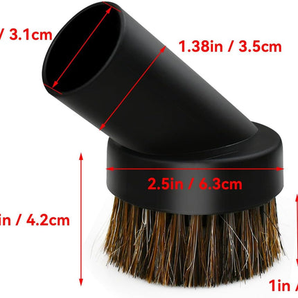 2 Pcs Black Round Dust Brush 25mm Horse Hair for 1.2-1.22in Hose Vacuum Cleaners Accessories