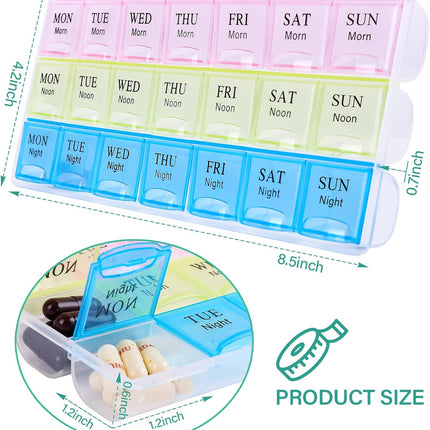 7 Day Pill Organizer 3 Compartments AM PM Evening 21 Slot Weekly Medication Storage Box