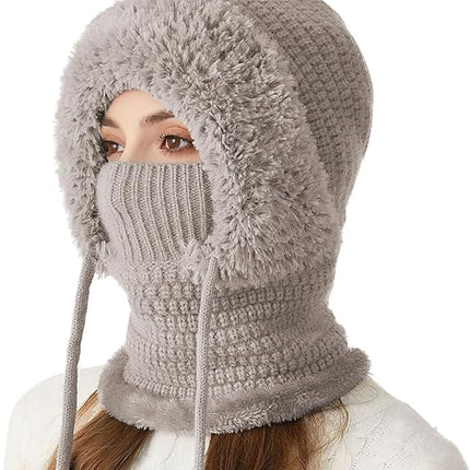 3-in-1 Women's Beanie Hat with Neck Warmer One Size Khaki