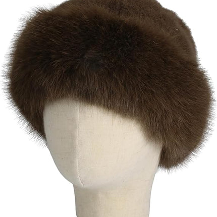 Fluffy Faux Fur Winter Hat - Soft Plush Warm Cold Weather Accessory - Brown