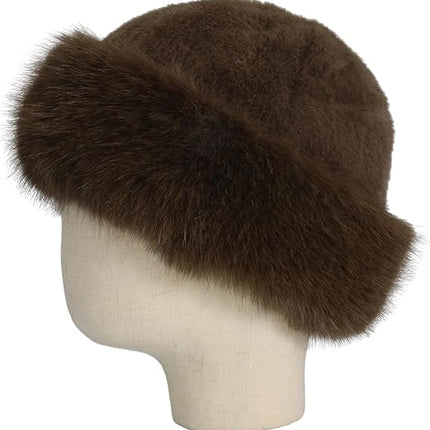 Fluffy Faux Fur Winter Hat - Soft Plush Warm Cold Weather Accessory - Brown