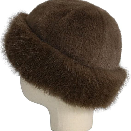 Fluffy Faux Fur Winter Hat - Soft Plush Warm Cold Weather Accessory - Brown