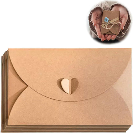 10 Pack Brown Kraft Paper Envelopes with Heart Closure 10.5x7 cm