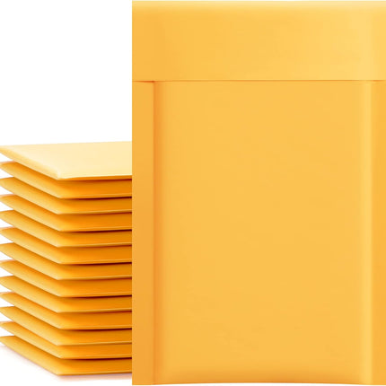 Kraft Bubble Mailers 4x8 Inch 50 Pack Yellow Padded Envelopes #000 Small Business Mailing Packages Self Sealing Tear Resistant Boutique Bulk Mail Shipping Bags Bubble Mailers