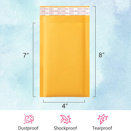 Kraft Bubble Mailers 4x8 Inch 50 Pack Yellow Padded Envelopes #000 Small Business Mailing Packages Self Sealing Tear Resistant Boutique Bulk Mail Shipping Bags Bubble Mailers
