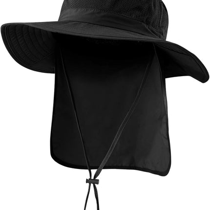 Outdoor UPF50+ Mesh Sun Hat Wide Brim Fishing Hat with Neck Flap Sun Hat for Men Women