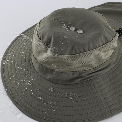 Outdoor UPF50+ Mesh Sun Hat Wide Brim Fishing Hat with Neck Flap Sun Hat for Men Women