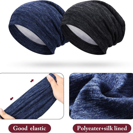 4 Pieces Satin Lined Beanie Cap Satin Sleep Lined Hat Slouchy Beanie Hat Night Silk Hair Cap for Women Men