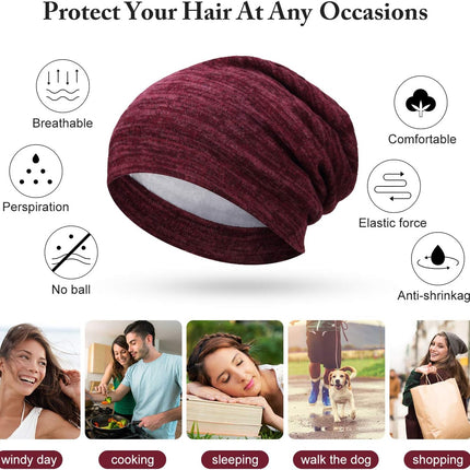 4 Pieces Satin Lined Beanie Cap Satin Sleep Lined Hat Slouchy Beanie Hat Night Silk Hair Cap for Women Men