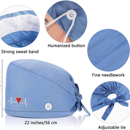 4 Pieces Working Cap with Buttons, Unisex Bouffant Working Hat with Adjustable Sweatband