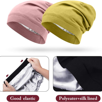 6 Pieces Satin Lined Sleep Cap Slouchy Skull Beanie Hat Night Hair Cap Headwear Head Wrap for Curly Hair Women Girl