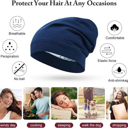 6 Pieces Satin Lined Sleep Cap Slouchy Skull Beanie Hat Night Hair Cap Headwear Head Wrap for Curly Hair Women Girl