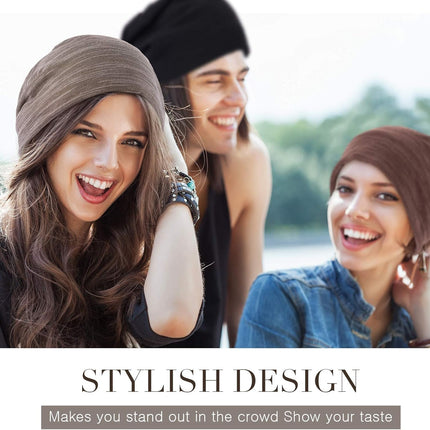 4 Pieces Slouchy Beanie Hat Sleeping Cap Baggy Skull Knit Sleeping Hat Headwear Head Wrap Cap for Men Women