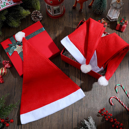 28 Pieces Christmas Red Santa Hat Xmas claus Santa plush Hat Non-woven Fabric costume hat for kids adult Christmas (12.6 x 15 Inch)