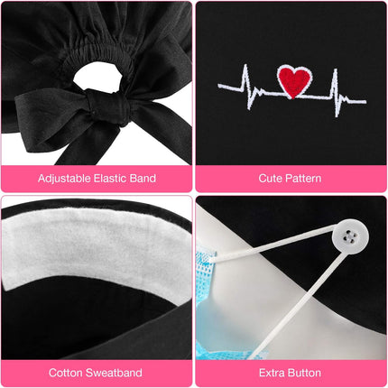 5 Pieces Bouffant Cap with Buttons Unisex Sweatband Adjustable Tie Back Hat