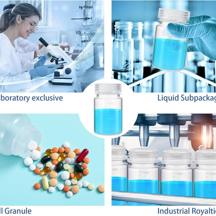 12 Pcs Plastic Sample Bottles with Screw Cap, Liquid Containers with Lid for Lab Reagent Sample Medicine Pill Water Storage, Travel Bottles(Clear,3oz 100ml,Wide Mouth-white Scale)