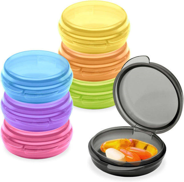 7Pcs Small Pill Box,Daily Pill Organizer Portable Travel Pill Box for Purse Pocket Mini Medicine Storage Container for Storing Fish Oil,Pills,and Vitamin Tablets(7 Colors)