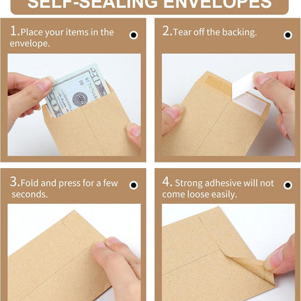 120 PCS Money Envelopes for Cash Kraft Paper, 6.5”x3.2” Small Cash Envelopes for Self-Adhesive, Money Saving Challenge Coin Envelopes for Coin, Check, Budget, Small Item Organizer