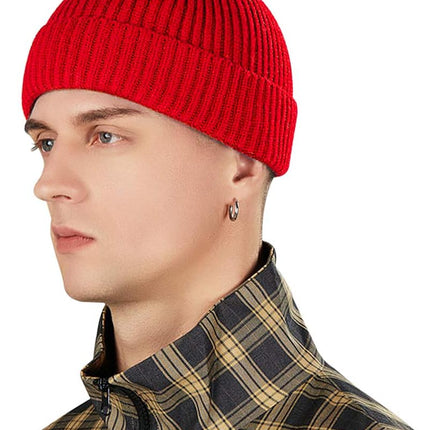 Short Fisherman Beanie for Men Women, Swag Wool Knit Cuff Trawler Skullcap,Winter Warm Hats