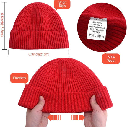 Short Fisherman Beanie for Men Women, Swag Wool Knit Cuff Trawler Skullcap,Winter Warm Hats
