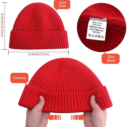 Short Fisherman Beanie for Men Women, Swag Wool Knit Cuff Trawler Skullcap,Winter Warm Hats