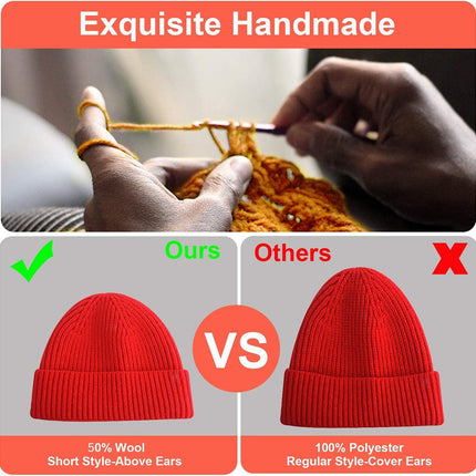 Short Fisherman Beanie for Men Women, Swag Wool Knit Cuff Trawler Skullcap,Winter Warm Hats