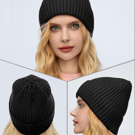Satin Lined Wool Beanie Hat for Women Men Winter Cold, Warm Knit Fashion Cuffed Beanie Skull Cap Watch Cap