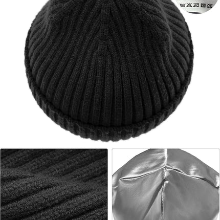 Satin Lined Wool Beanie Hat for Women Men Winter Cold, Warm Knit Fashion Cuffed Beanie Skull Cap Watch Cap
