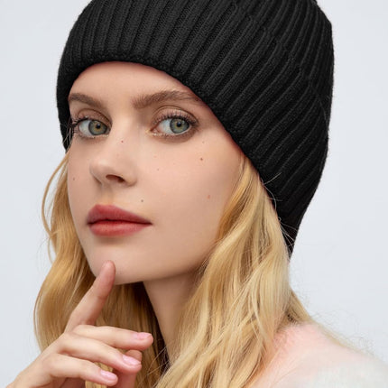 Satin Lined Wool Beanie Hat for Women Men Winter Cold, Warm Knit Fashion Cuffed Beanie Skull Cap Watch Cap
