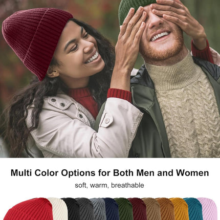 Satin Lined Wool Beanie Hat for Women Men Winter Cold, Warm Knit Fashion Cuffed Beanie Skull Cap Watch Cap