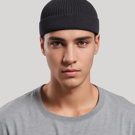 Thin Wool Fisherman Beanie for Men Women, Short Knit Cuff Trawler Watch Hats
