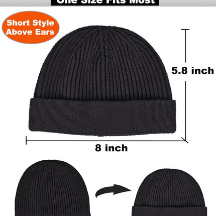 Thin Wool Fisherman Beanie for Men Women, Short Knit Cuff Trawler Watch Hats