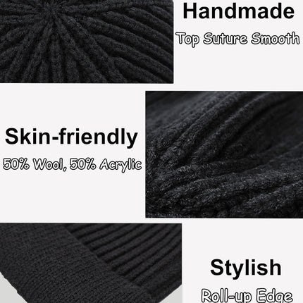 Thin Wool Fisherman Beanie for Men Women, Short Knit Cuff Trawler Watch Hats