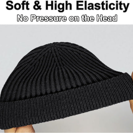 Thin Wool Fisherman Beanie for Men Women, Short Knit Cuff Trawler Watch Hats